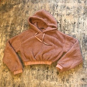 New look crop Sherpa hoodie Medium dusty pink